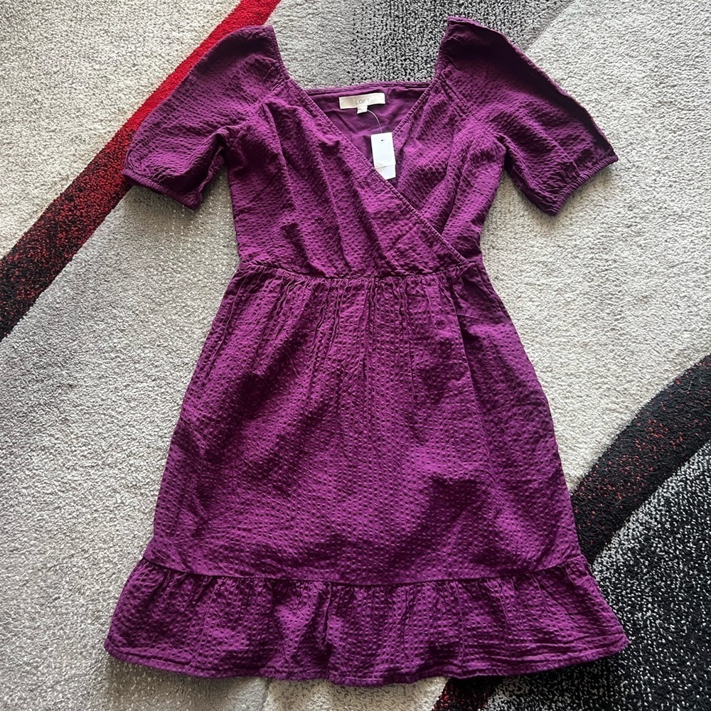 LOFT Purple Seersucker Mini Dress